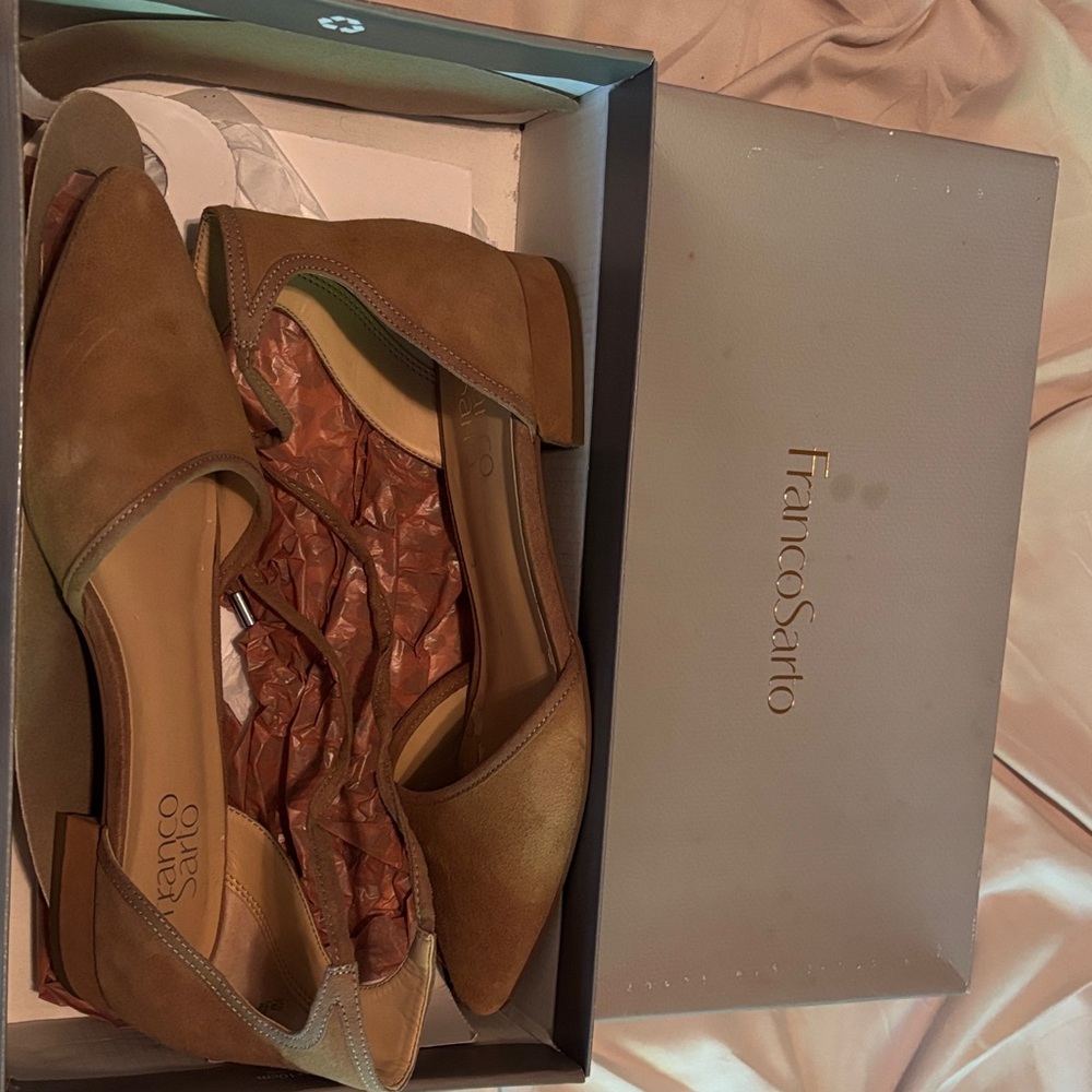 Franco Sarto Women's Tan Suede Ankle Tie flats